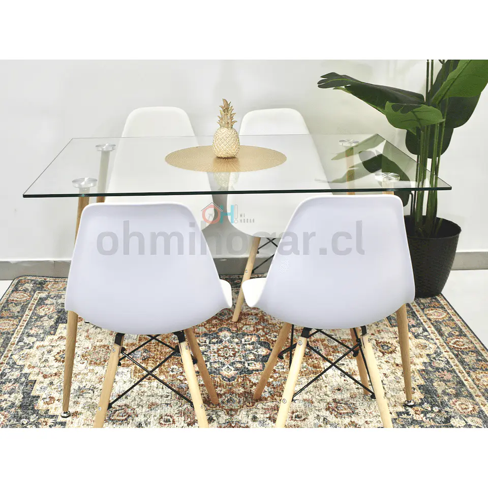 Set Juego de Comedor Mesa Rectangular Vidrio 120x80cm + Sillas Eames Clásicas 3