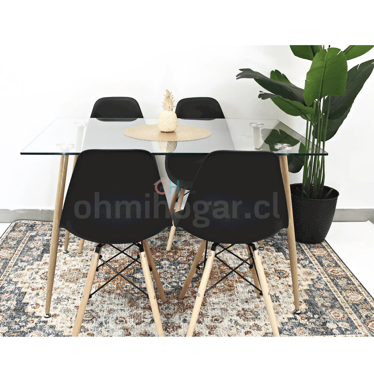 Set Juego de Comedor Mesa Rectangular Vidrio 120x80cm + Sillas Eames Clásicas 5