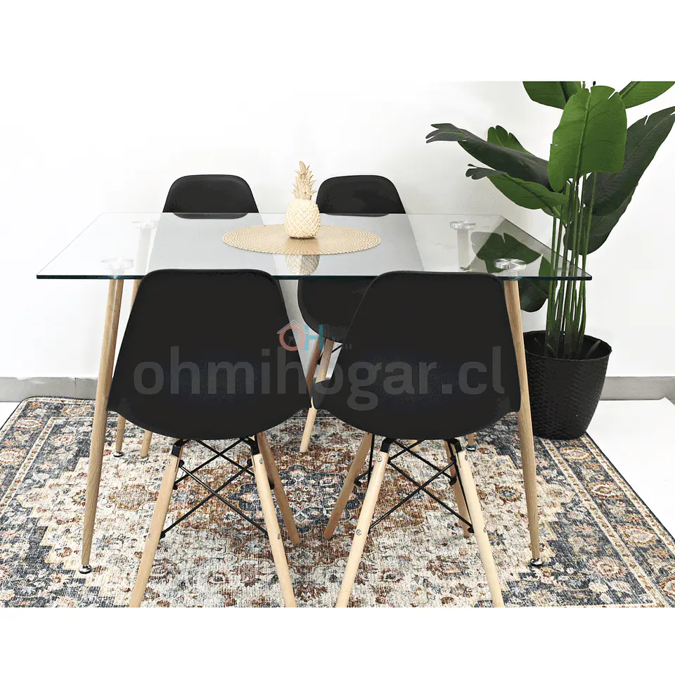 Set Juego de Comedor Mesa Rectangular Vidrio 120x80cm + Sillas Eames Clásicas 5