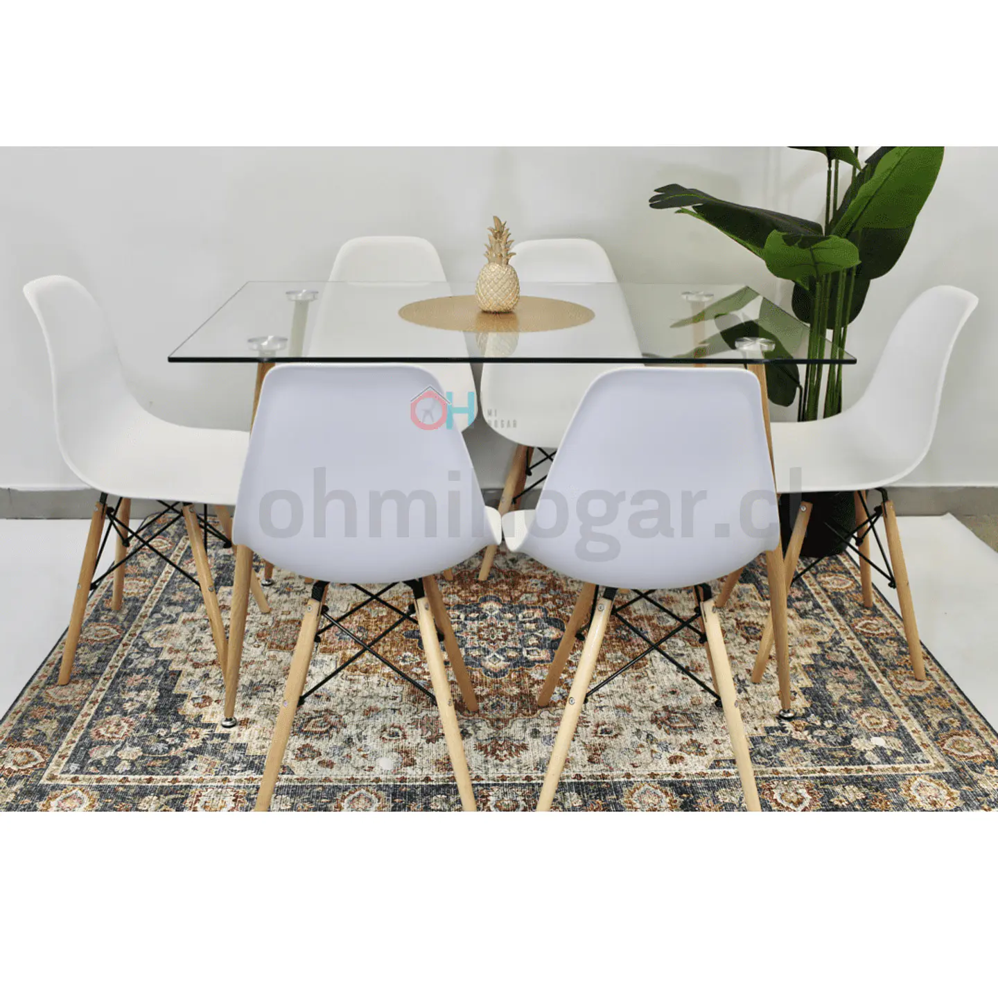 Set Juego de Comedor Mesa Rectangular Vidrio 120x80cm + Sillas Eames Clásicas 1