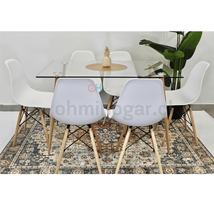 Set Juego de Comedor Mesa Rectangular Vidrio 120x80cm + Sillas Eames Clásicas