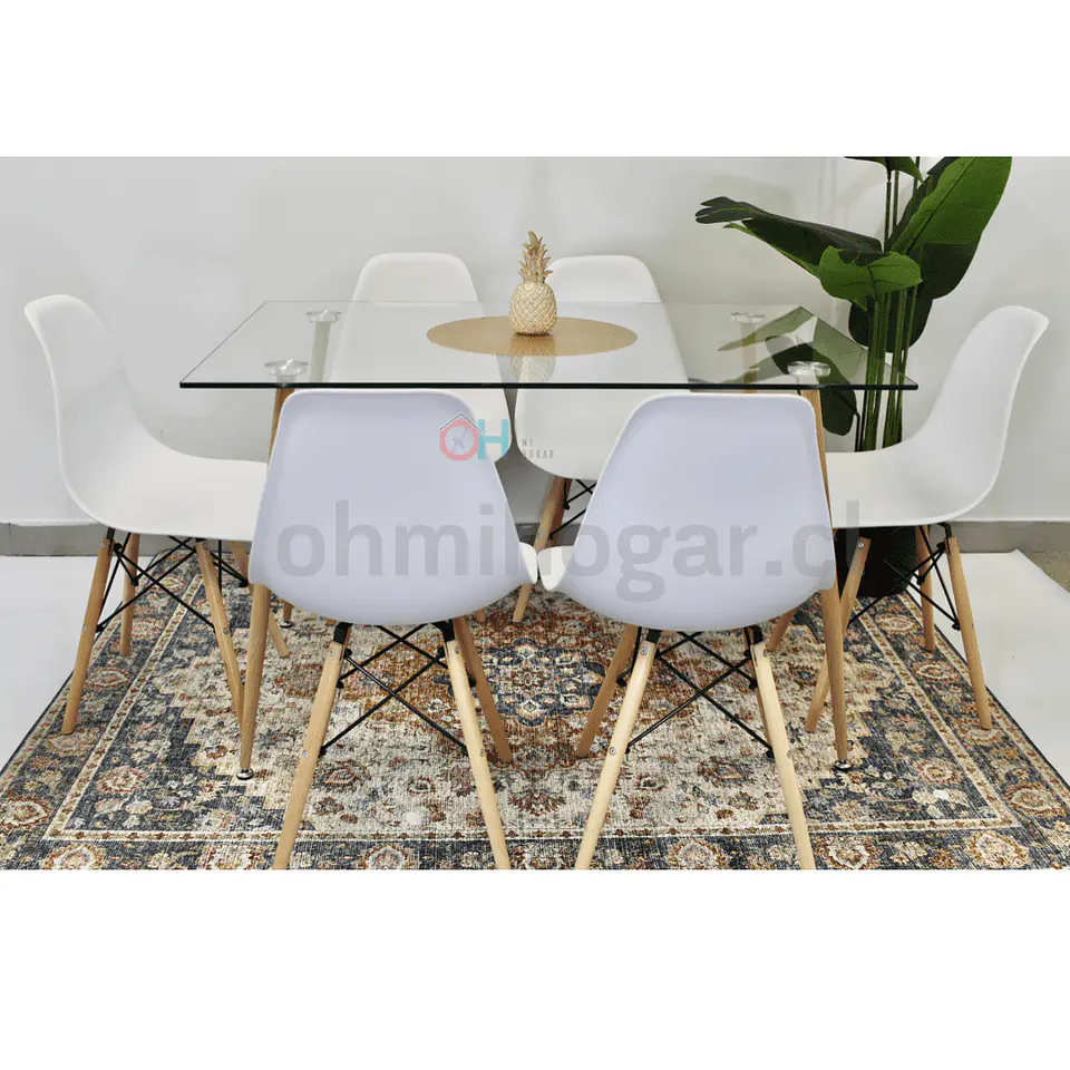 Set Juego de Comedor Mesa Rectangular Vidrio 120x80cm + Sillas Eames Clásicas 1