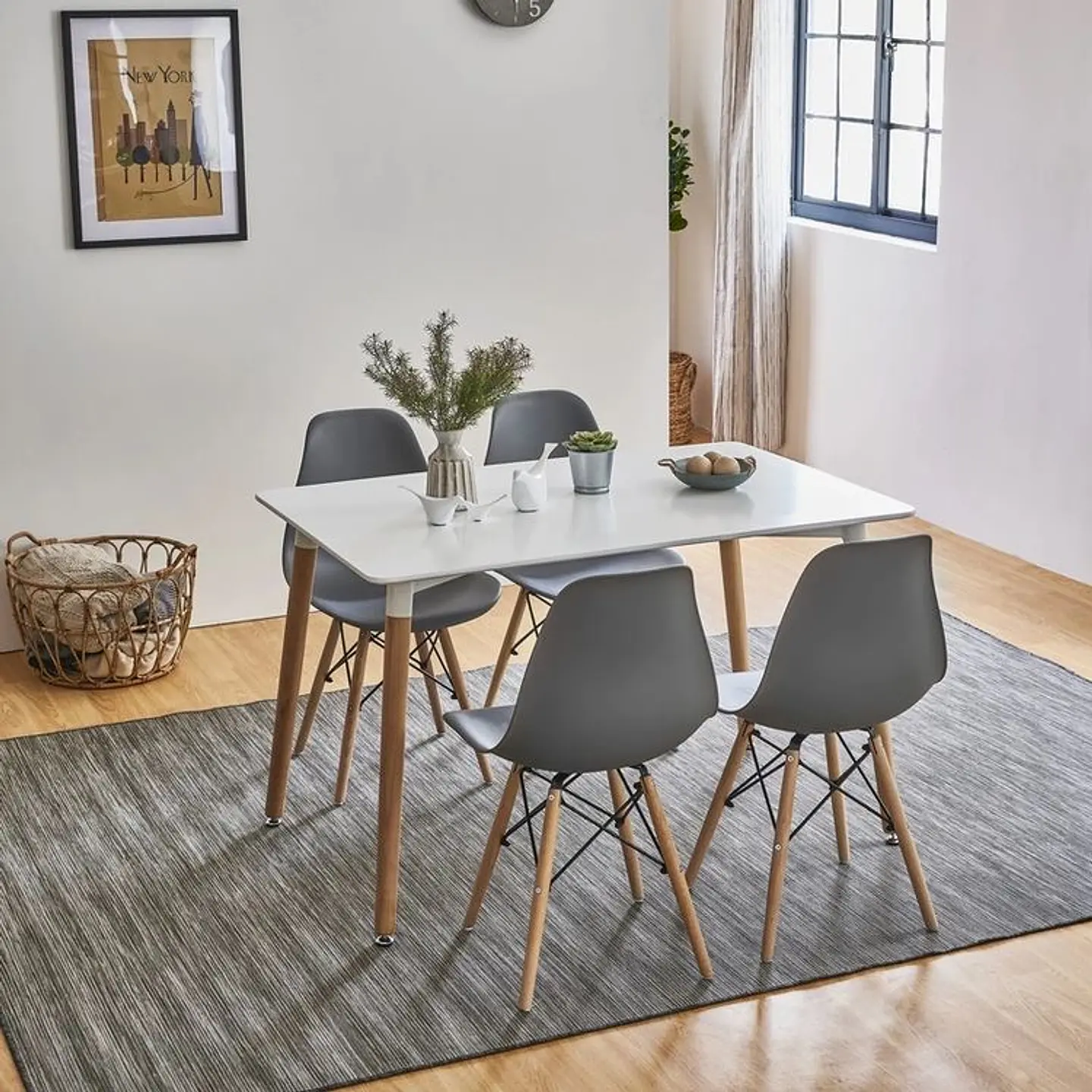 Set Juego de Comedor Mesa Eames Rectangular 120x80cm + Sillas Eames Clásicas 10
