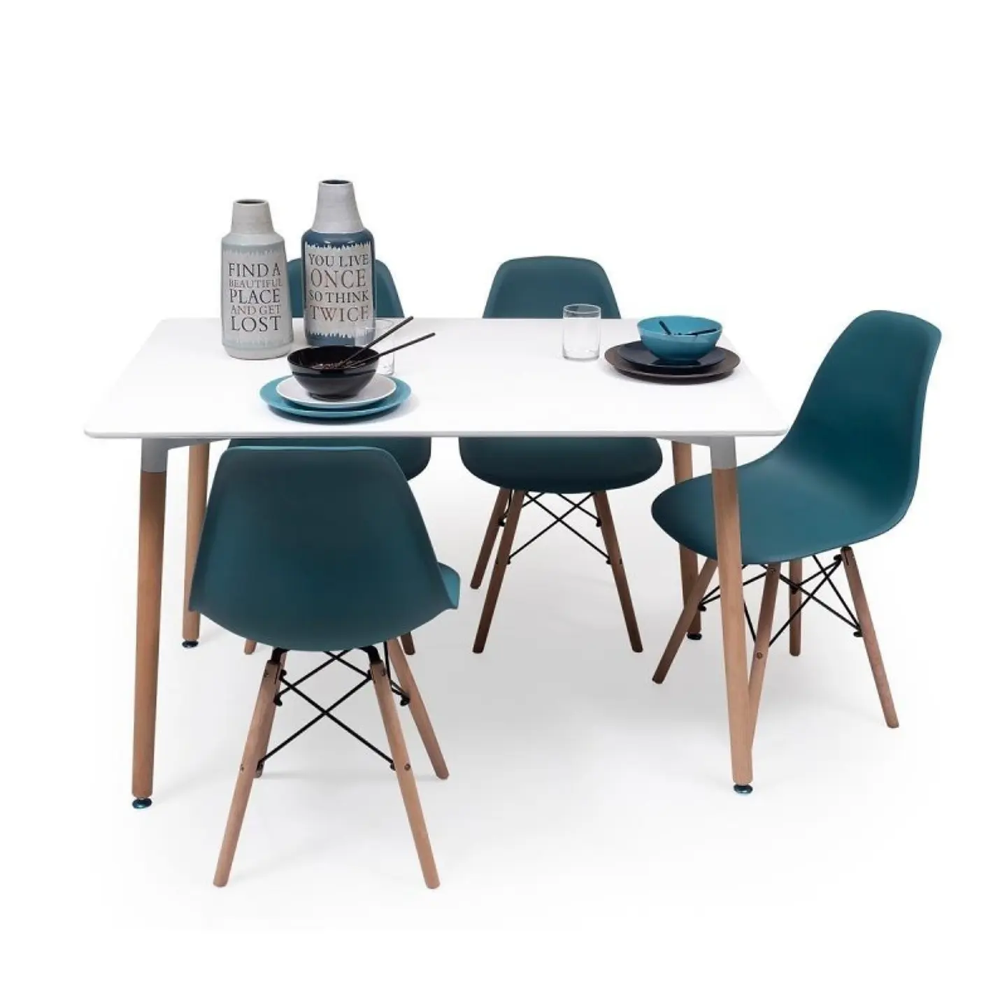 Set Juego de Comedor Mesa Eames Rectangular 120x80cm + Sillas Eames Clásicas 11