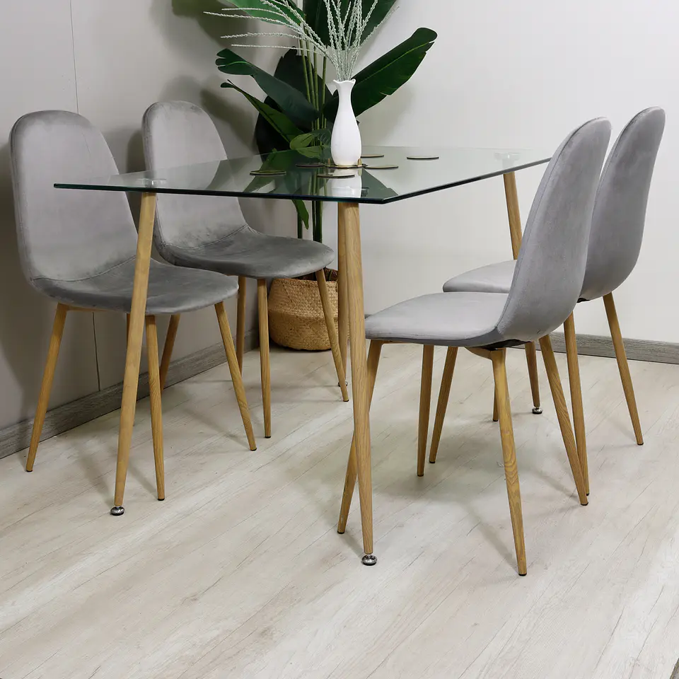 Set de Comedor Rectangular Vidrio 120x80cm + Sillas Eames Velvet 4