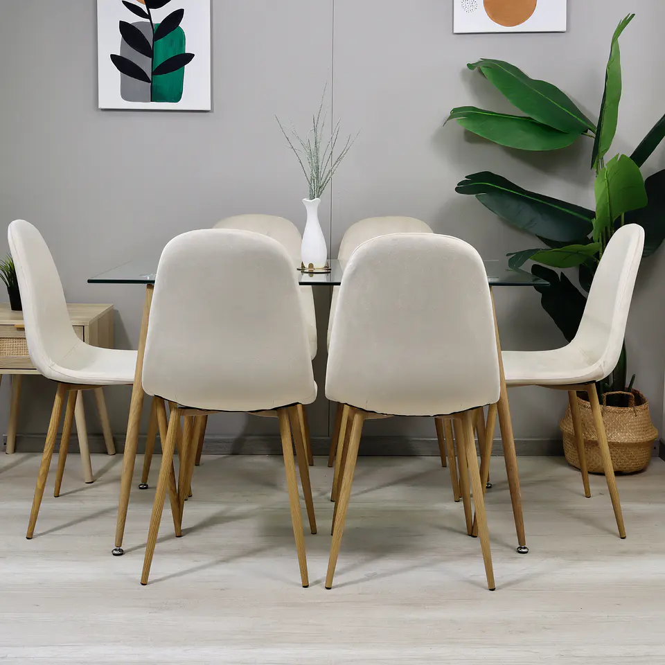 Set de Comedor Rectangular Vidrio 120x80cm + Sillas Eames Velvet 12