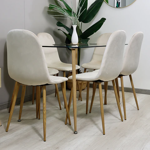 Set de Comedor Rectangular Vidrio 120x80cm + Sillas Eames Velvet