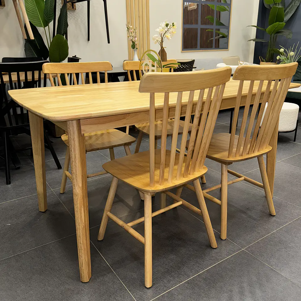 Set Comedor Mesa Komoro Rectangular 150x90cm + Sillas Windsor Madera  3