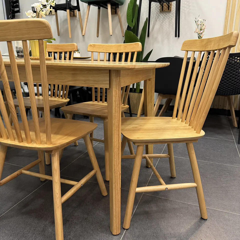 Set Comedor Mesa Komoro Rectangular 150x90cm + Sillas Windsor Madera  8