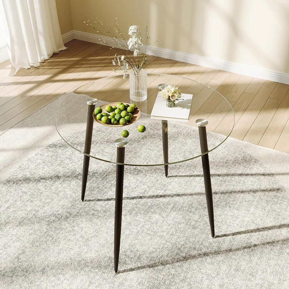 Mesa Lyon Redonda de Vidrio Base Negro (80cm, 100cm, 120cm)  4