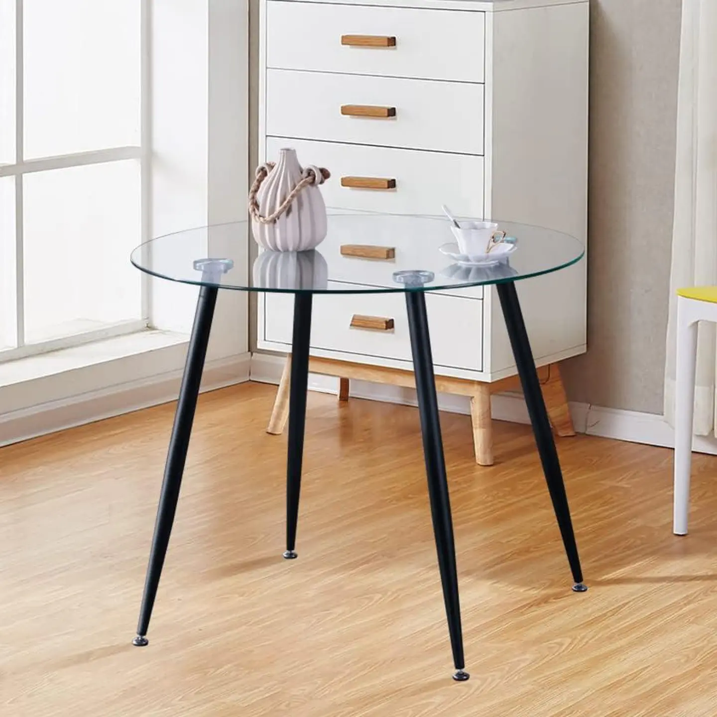 Mesa Lyon Redonda de Vidrio Base Negro (80cm, 100cm, 120cm)  5