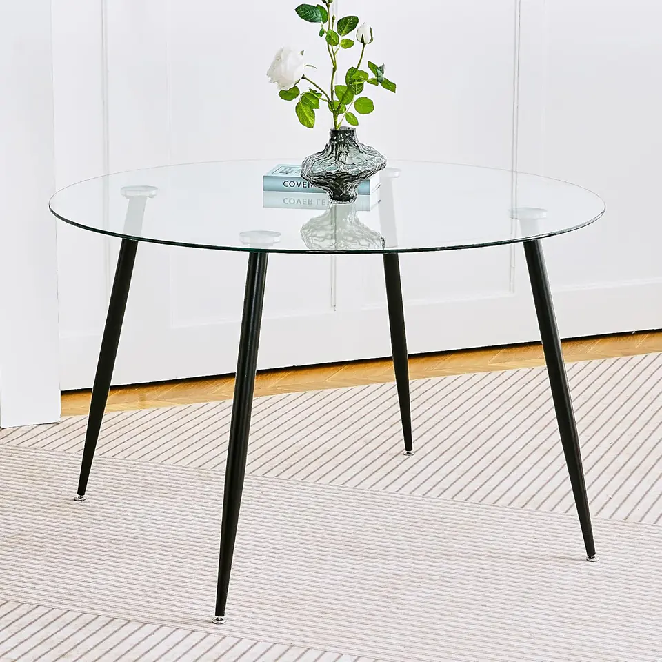 Mesa Lyon Redonda de Vidrio Base Negro (80cm, 100cm, 120cm)  3