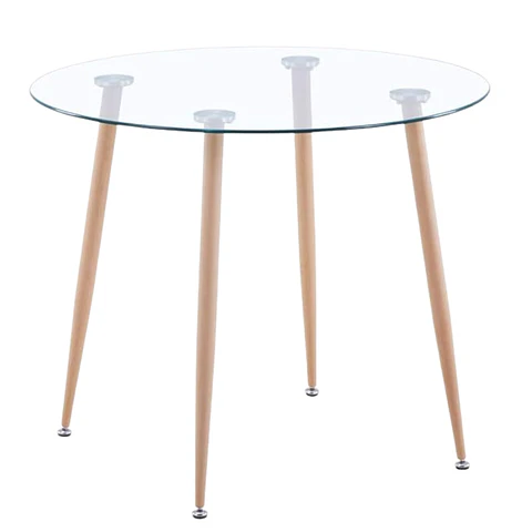 Mesa Lyon Redonda de Vidrio Base Wood (80cm, 100cm, 120cm) 