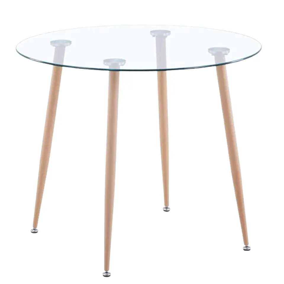 Mesa Lyon Redonda de Vidrio Base Wood (80cm, 100cm, 120cm)  1