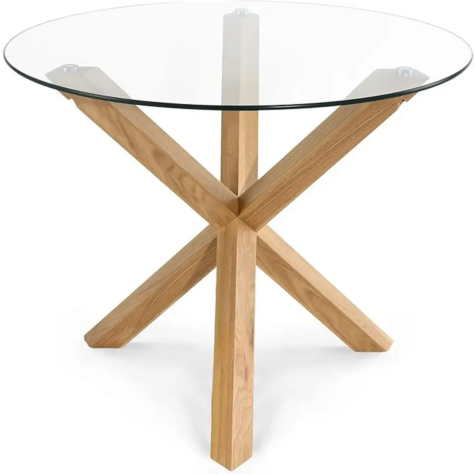 Mesa Redonda de Vidrio Natura 120cm de Diámetro (Base de Madera Solida) 4