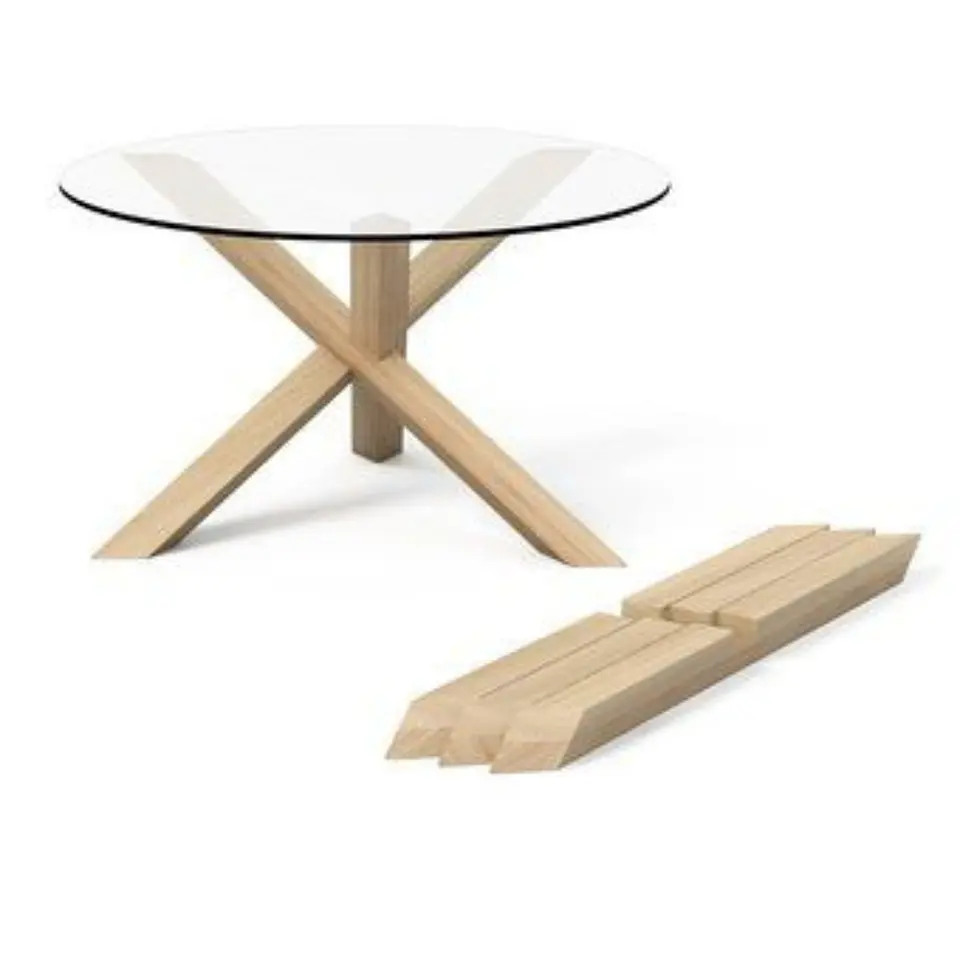 Mesa Redonda de Vidrio Natura 120cm de Diámetro (Base de Madera Solida) 7