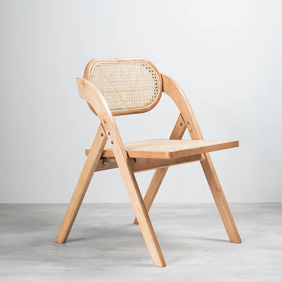 Silla de Comedor Plegable de Madera y Ratan Natural  1