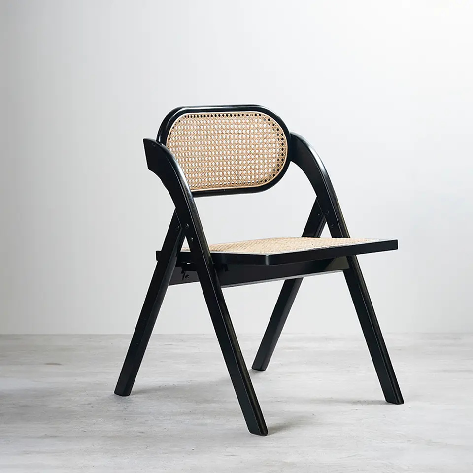 Silla de Comedor Plegable de Madera y Ratan Natural  2