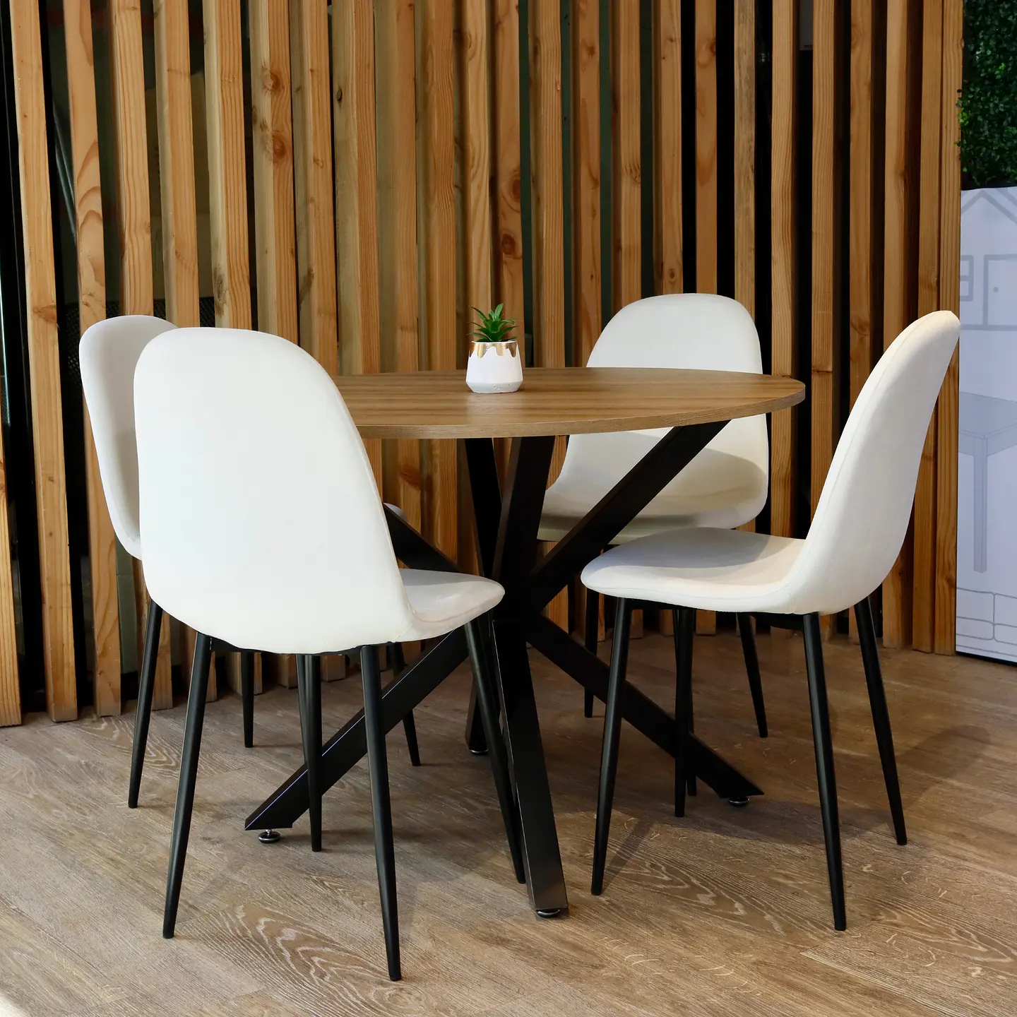 Mesa Ohmioh Redonda Wood + 4 Sillas Eames Velvet PN 2