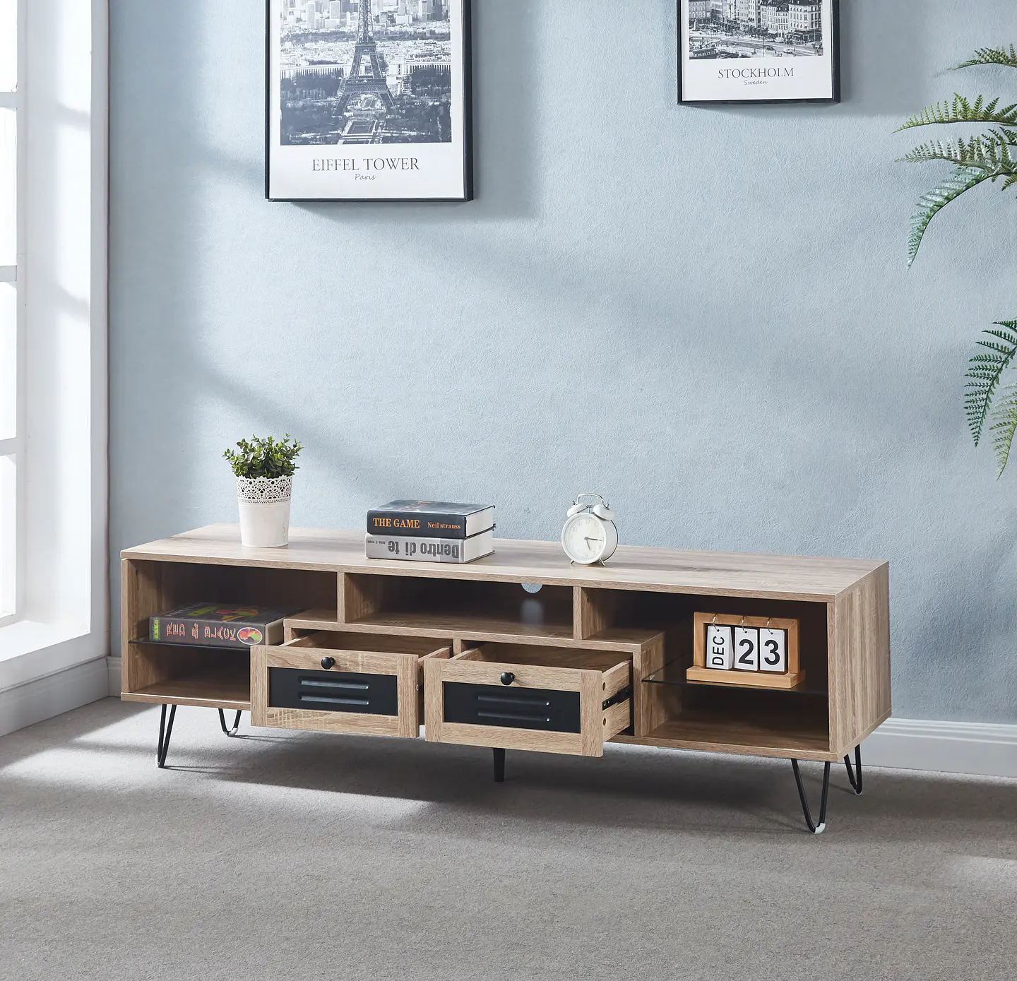 Rack de TV Vietnan Greige Wood 150x40cm  6