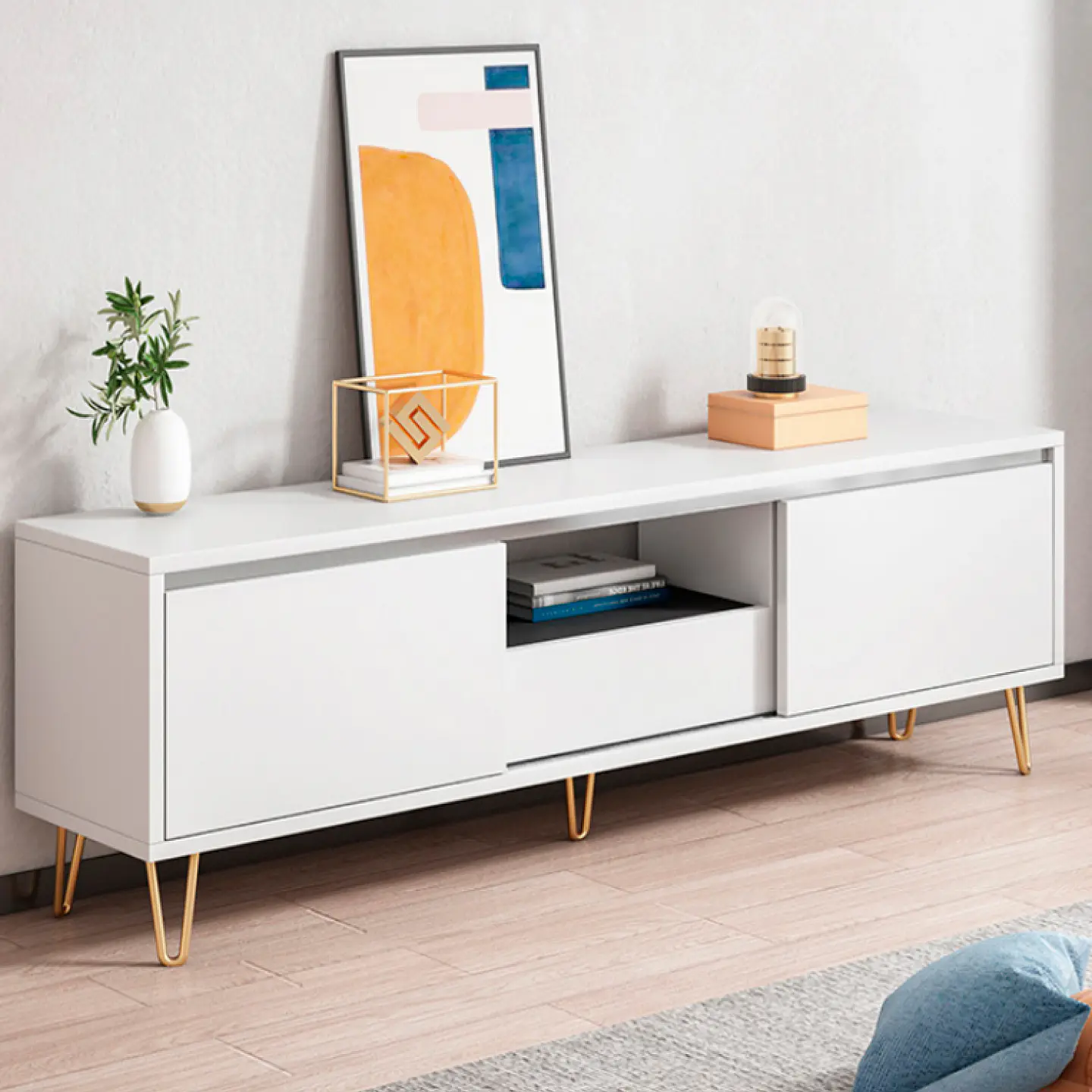 Rack de TV Minimal White Wood 120x40cm  4
