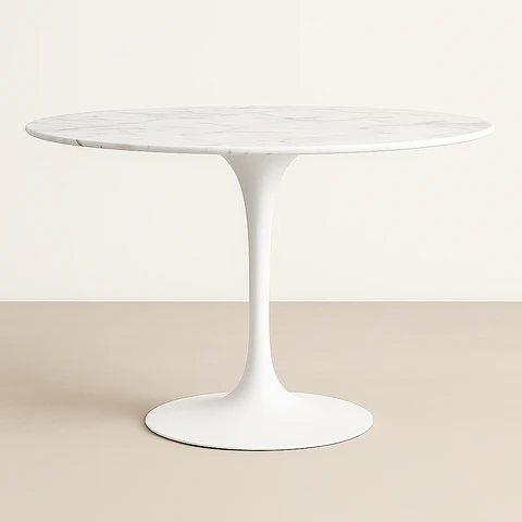 Mesa Redonda Tulip Cuarzo Calacatta Soft Base Blanco - (80cm - 100cm)