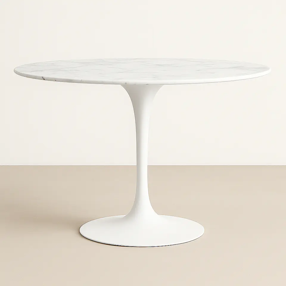 Mesa Redonda Tulip Cuarzo Calacatta Soft Base Blanco - (80cm - 100cm) 1