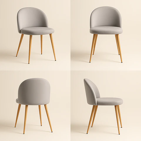 Pack de 4 Sillas Berna Velvet Oak Gris Respaldo Liso