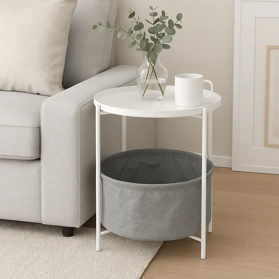 Mesa Lateral Auxiliar 2 Niveles Con Cesta 42x42x52cm 6