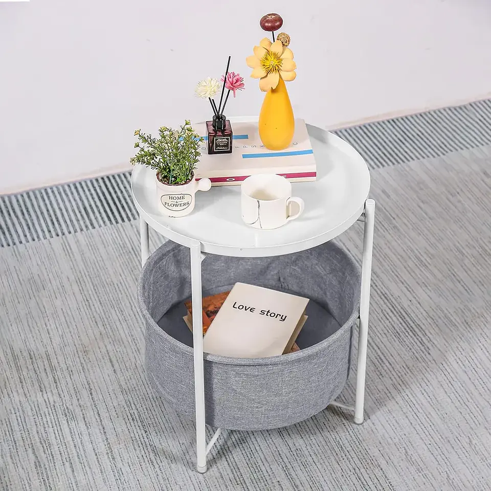 Mesa Lateral Auxiliar 2 Niveles Con Cesta 42x42x52cm 7