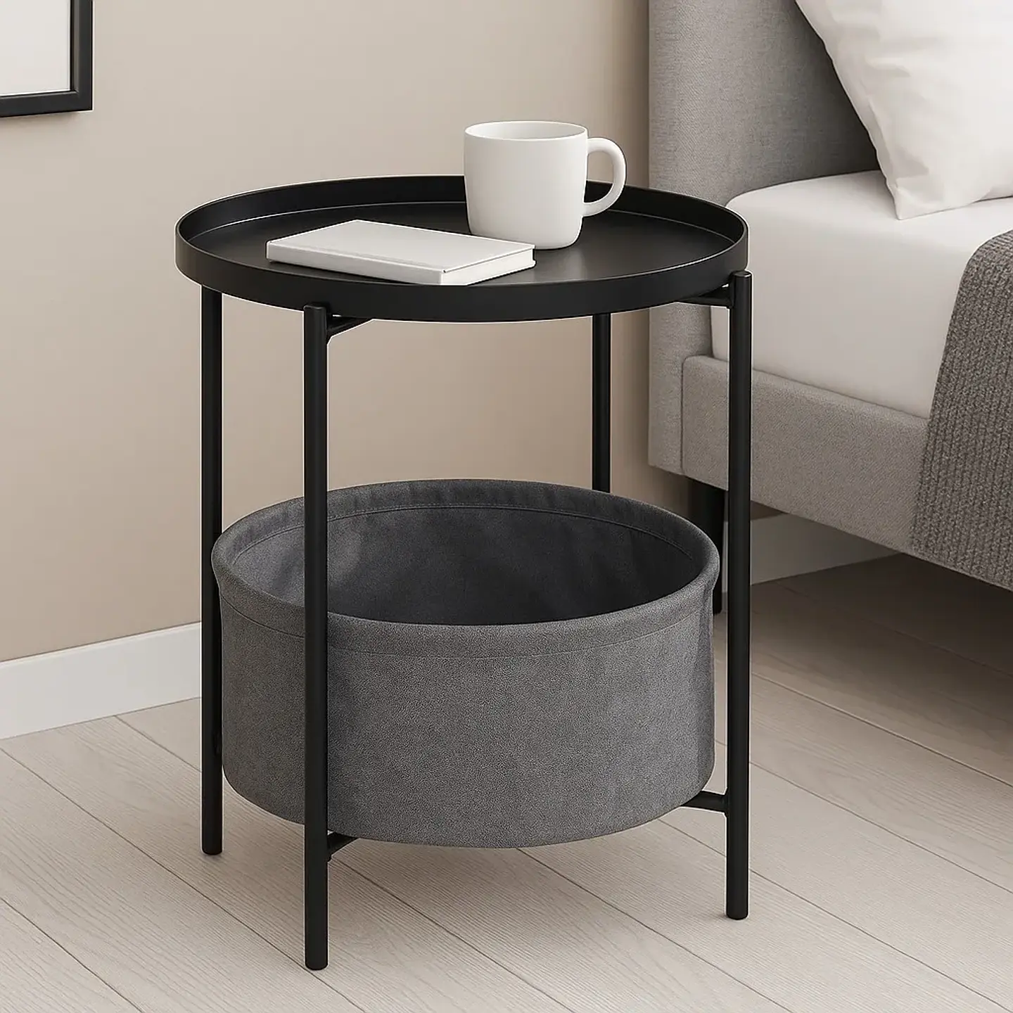 Mesa Lateral Auxiliar 2 Niveles Con Cesta 42x42x52cm 8
