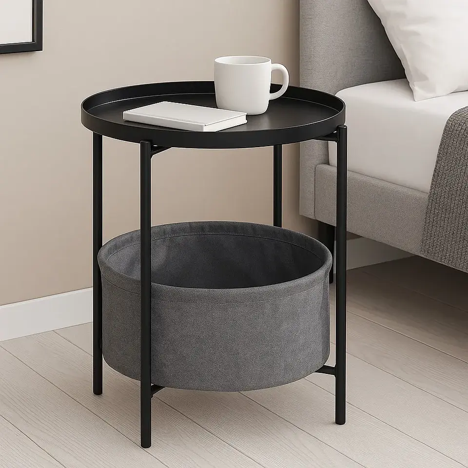 Mesa Lateral Auxiliar 2 Niveles Con Cesta 42x42x52cm 8