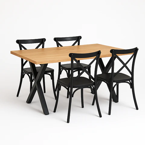 Set Comedor Mesa Xtable Rectangular + Sillas Crossback Basic Negro