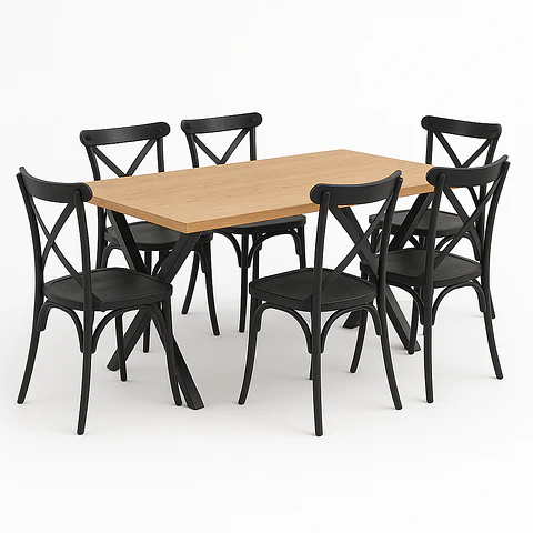 Set Comedor Mesa Xtable Rectangular + Sillas Crossback Basic Negro