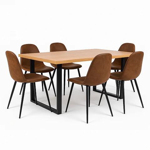 Set Comedor Mesa Industrial Rectangular  + Sillas Eames Ecocuero
