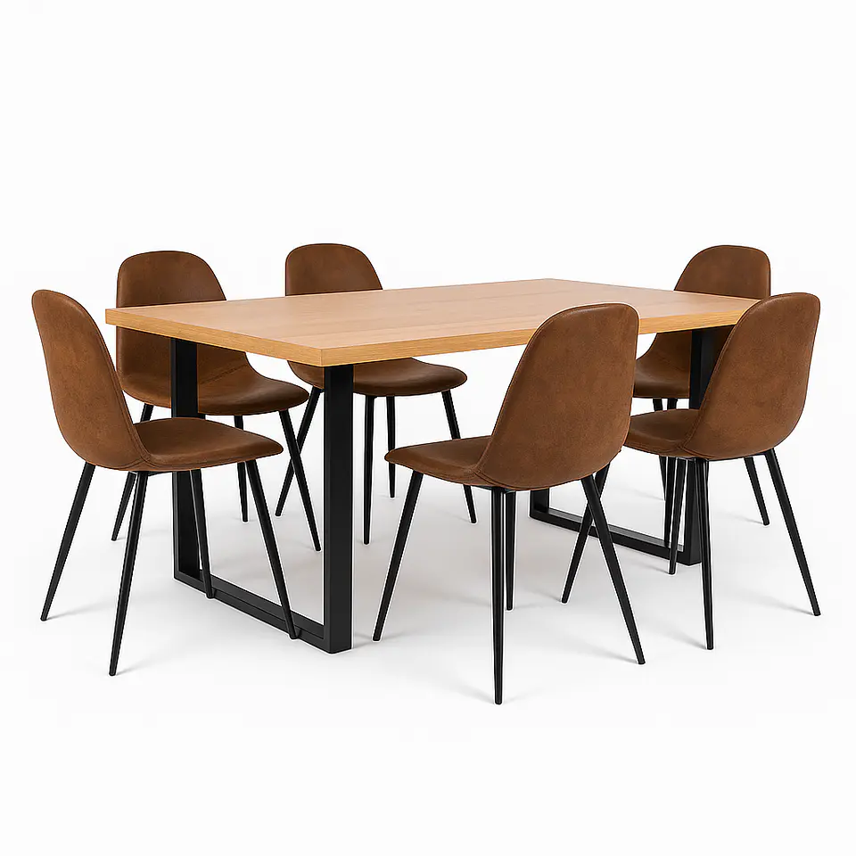 Set Comedor Mesa Industrial Rectangular  + Sillas Eames Ecocuero 1