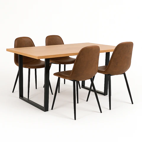 Set Comedor Mesa Industrial Rectangular  + Sillas Eames Ecocuero