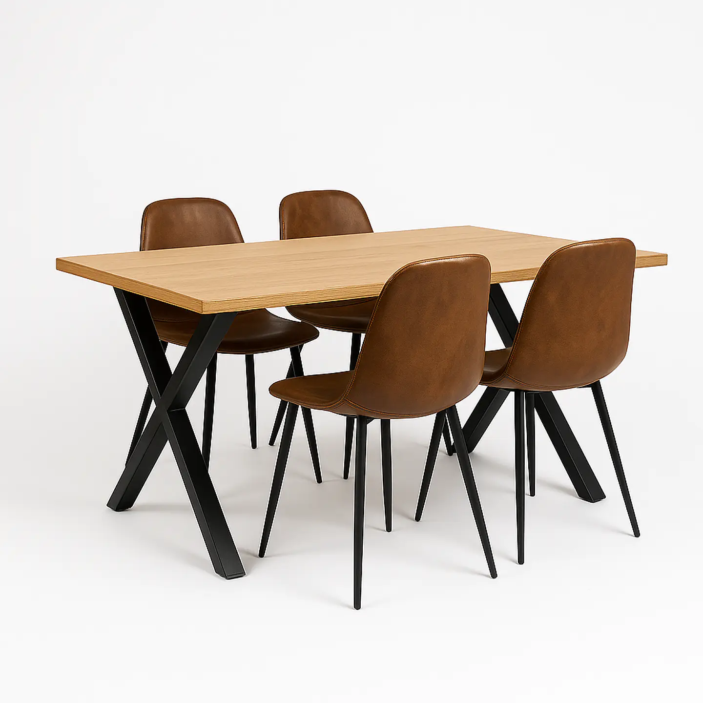 Set Comedor Xtable Wood + Sillas Eames Ecocuero Café 2