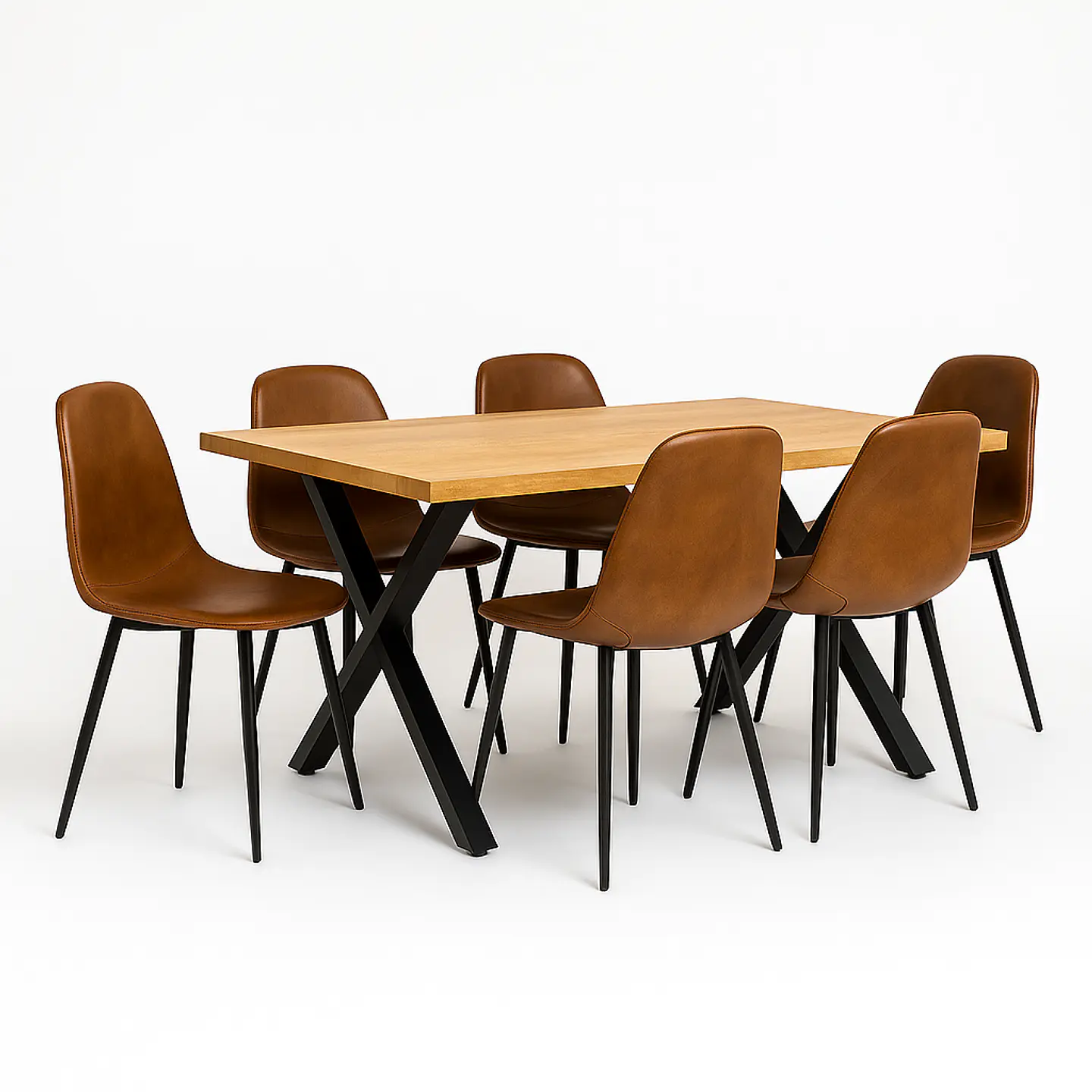 Set Comedor Xtable Wood + Sillas Eames Ecocuero Café 1