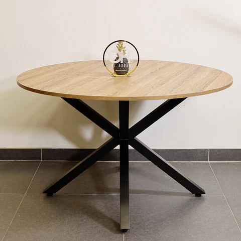 Set Comedor Mesa Ohmioh Redonda + 4 Sillas Eames Ecocuero Café