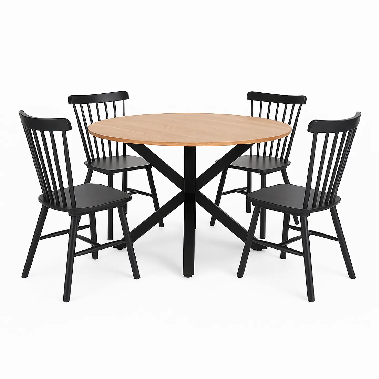 Set Comedor Mesa Ohmioh Redonda + 4 Sillas Windsor Madera 2