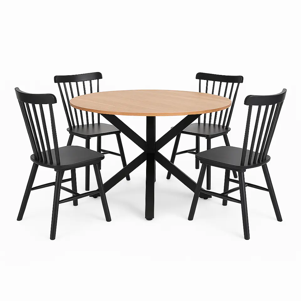 Set Comedor Mesa Ohmioh Redonda + 4 Sillas Windsor Madera 2