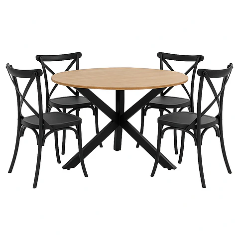 Set Comedor Mesa Ohmioh Redonda + 4 Sillas Crossback Basic Negro
