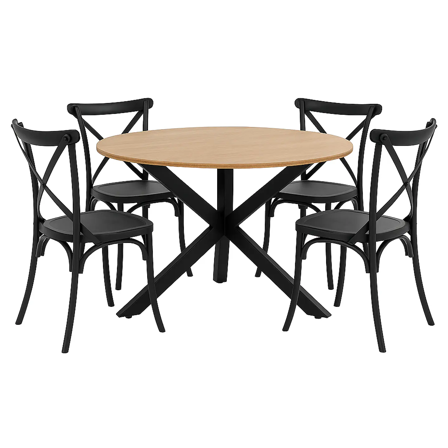 Set Comedor Mesa Ohmioh Redonda + 4 Sillas Crossback Basic Negro 1