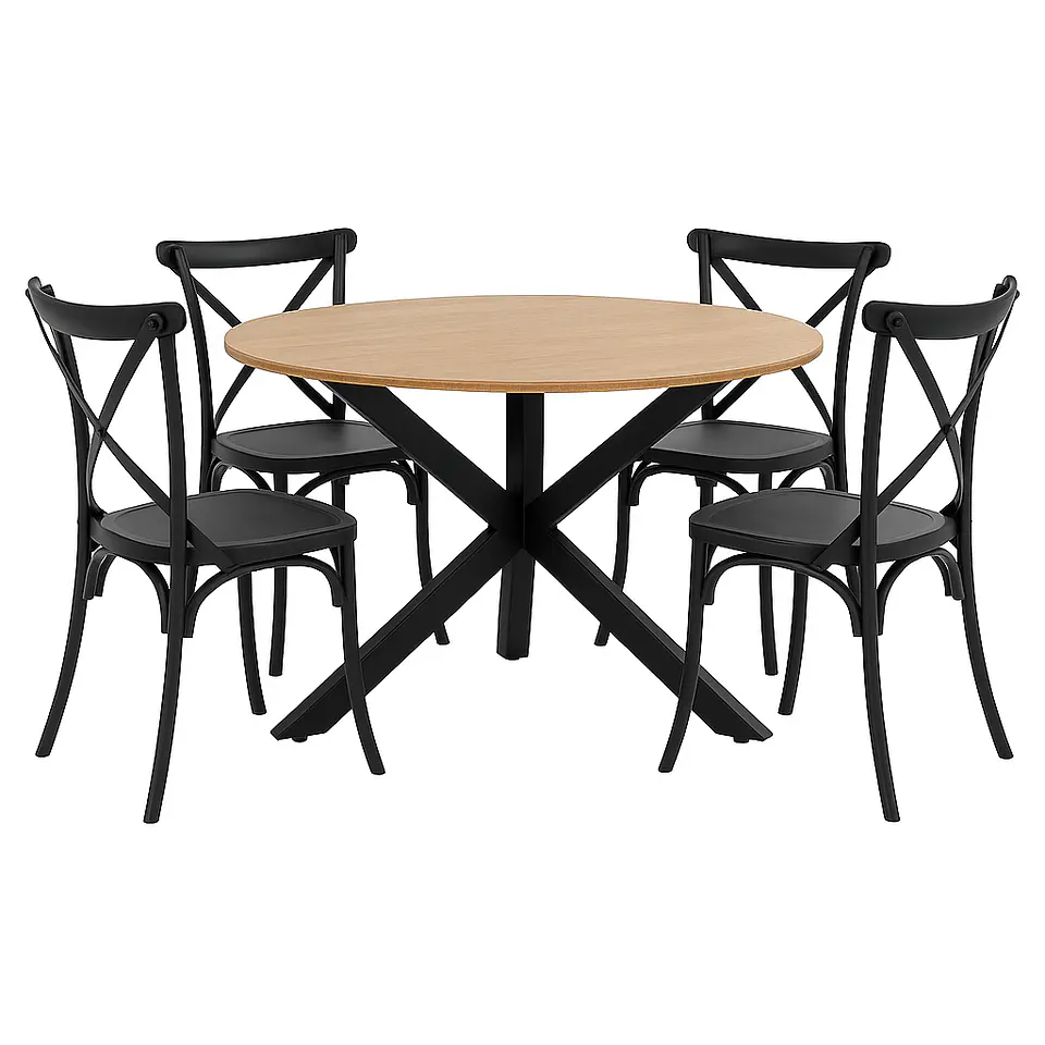 Set Comedor Mesa Ohmioh Redonda + 4 Sillas Crossback Basic Negro 1