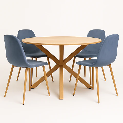 Set Comedor Mesa Ohmioh Redonda + 4 Sillas Eames Velvet