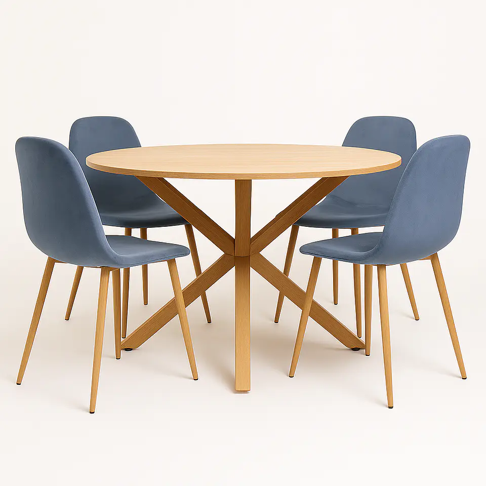 Set Comedor Mesa Ohmioh Redonda + 4 Sillas Eames Velvet 1