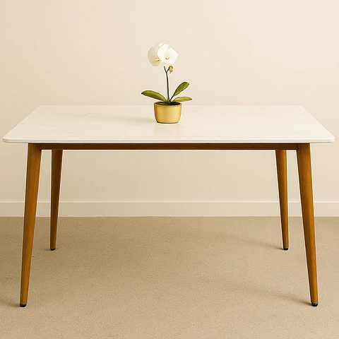 Set Comedor Familiar Mesa Rectangular de Cuarzo 180x100cm + 8 Sillas Windsor Madera Natural
