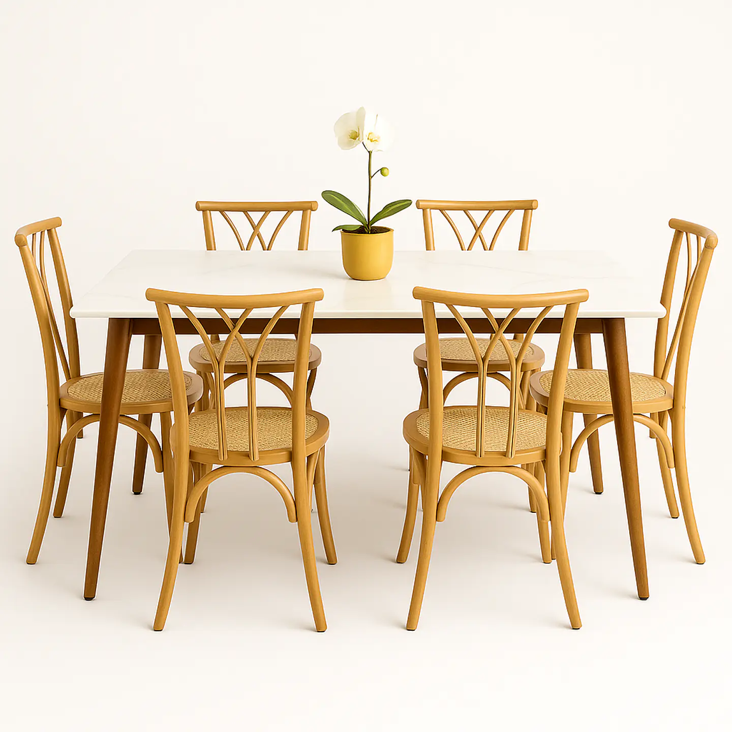 Set Comedor Mesa Rectangular de Cuarzo + Sillas Crosswood Madera Natural 2