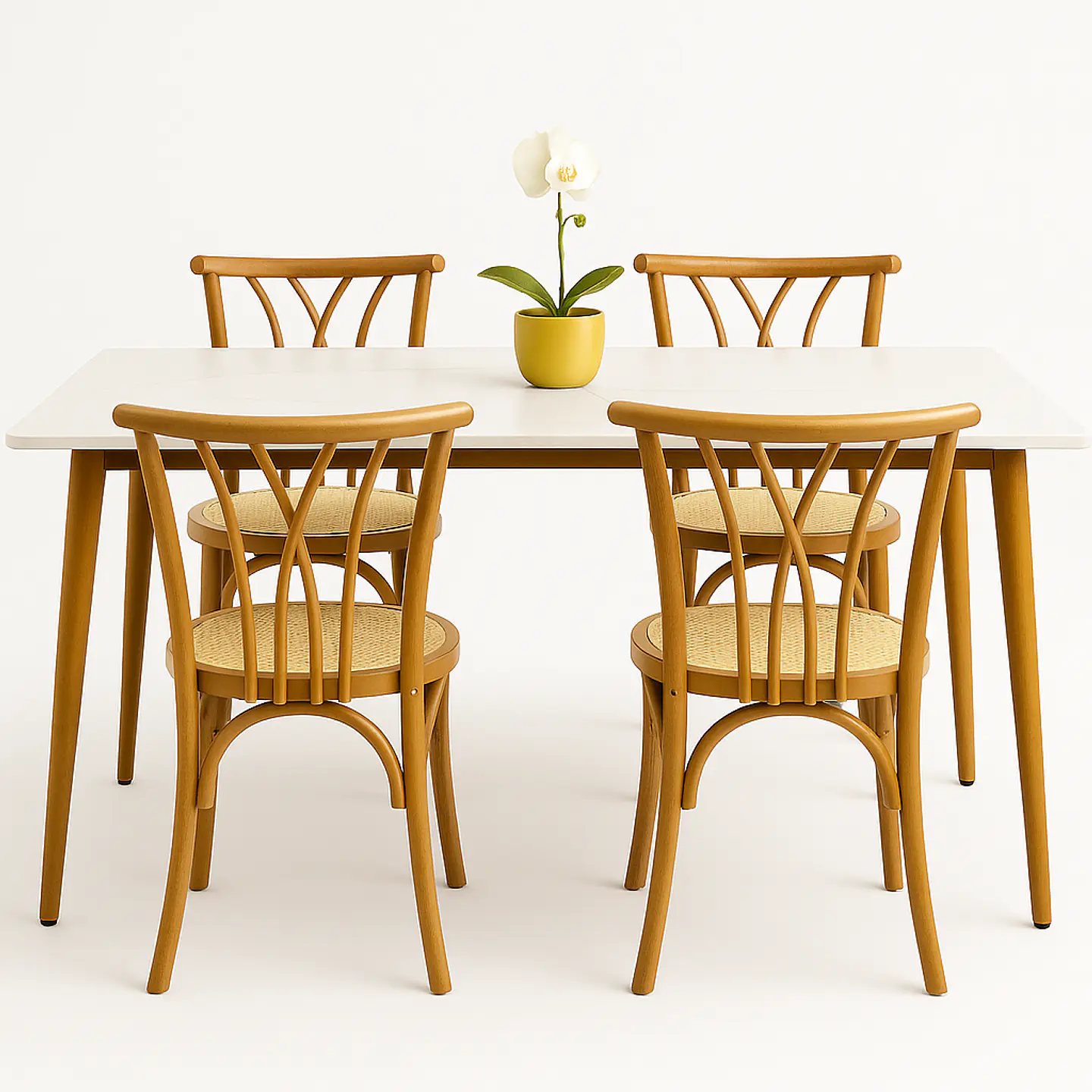 Set Comedor Mesa Rectangular de Cuarzo + Sillas Crosswood Madera Natural 1